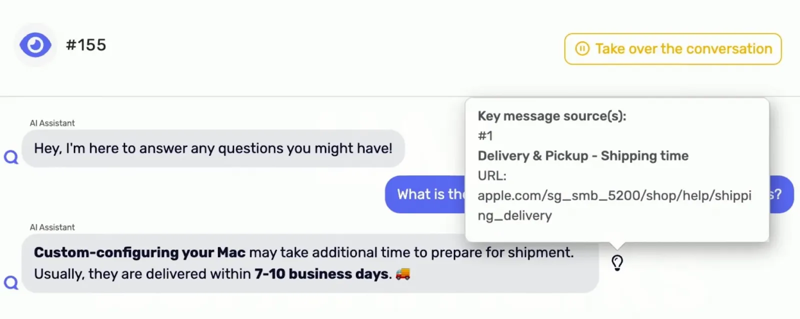 Quickchat AI's Message Sources feature