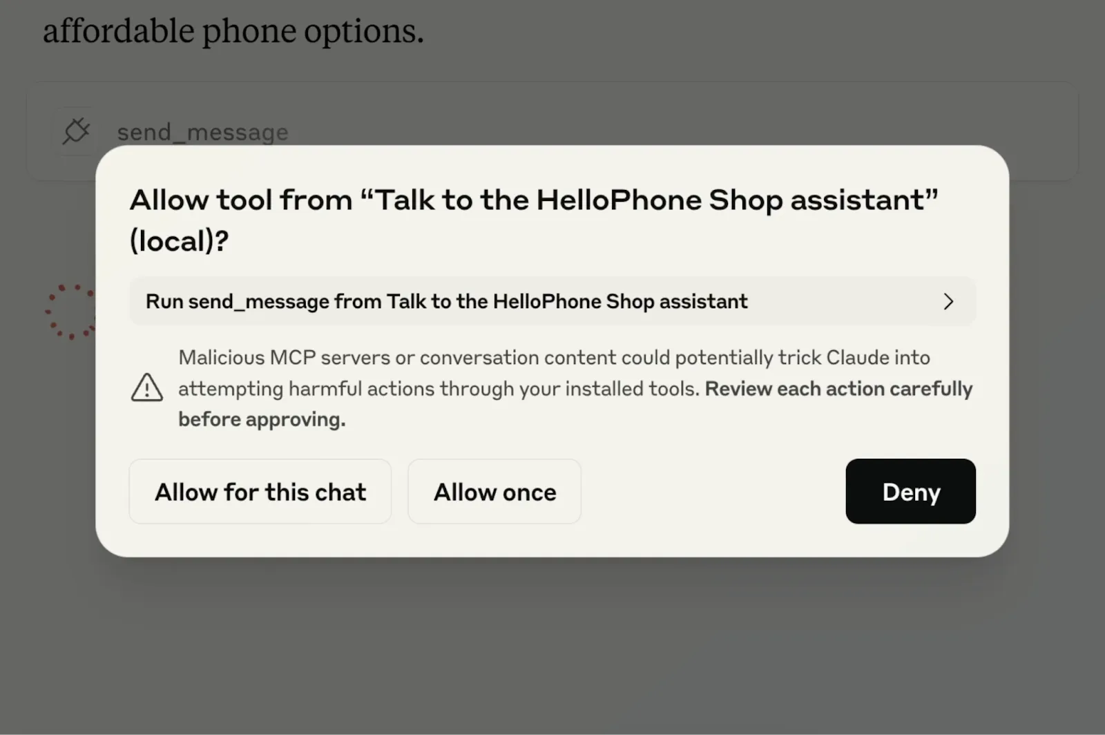 Claude asking to use a Tool