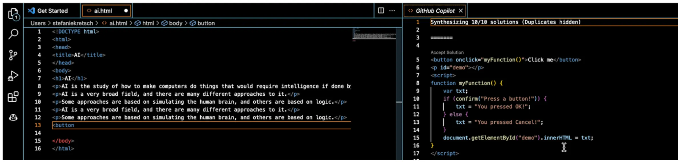 GitHub Copilot in use