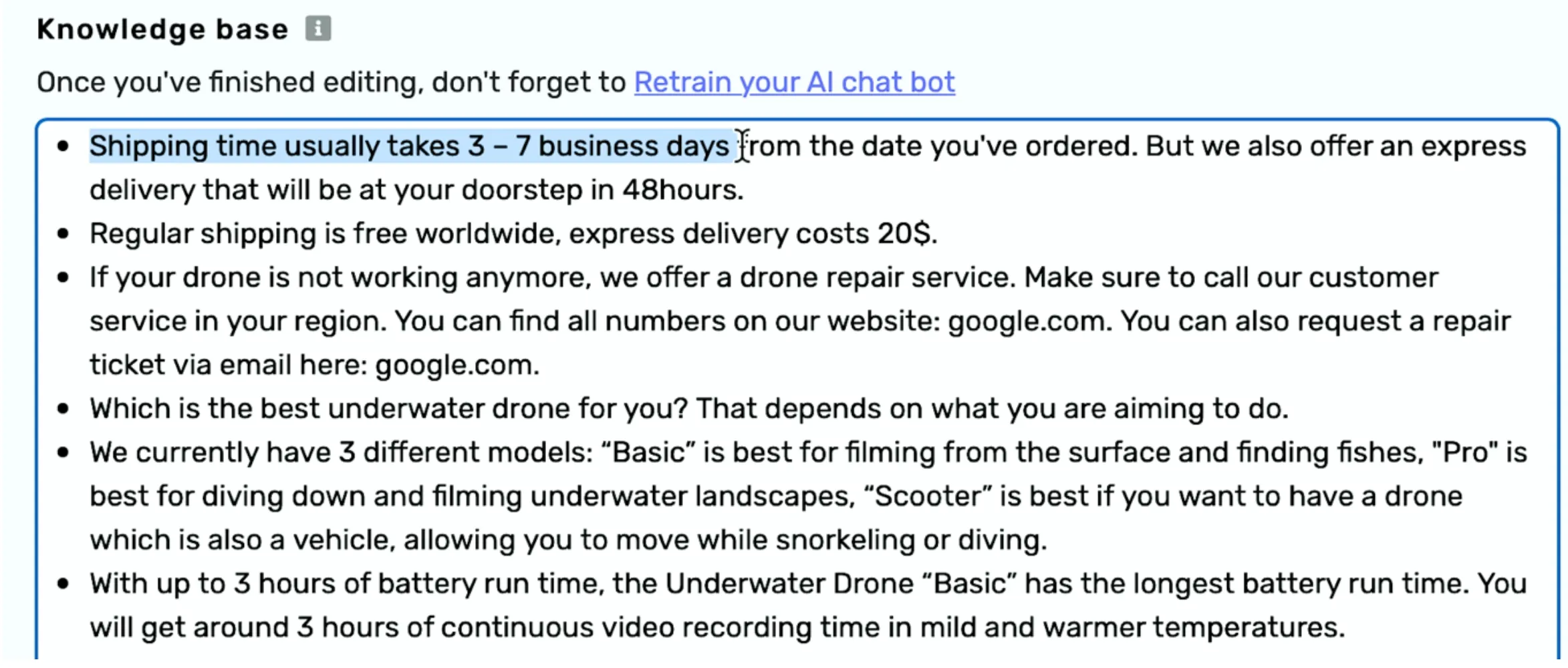 Quickchat AI - Knowledge Base