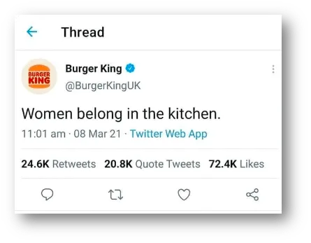Burger King&#x27;s Women&#x27;s Day tweet