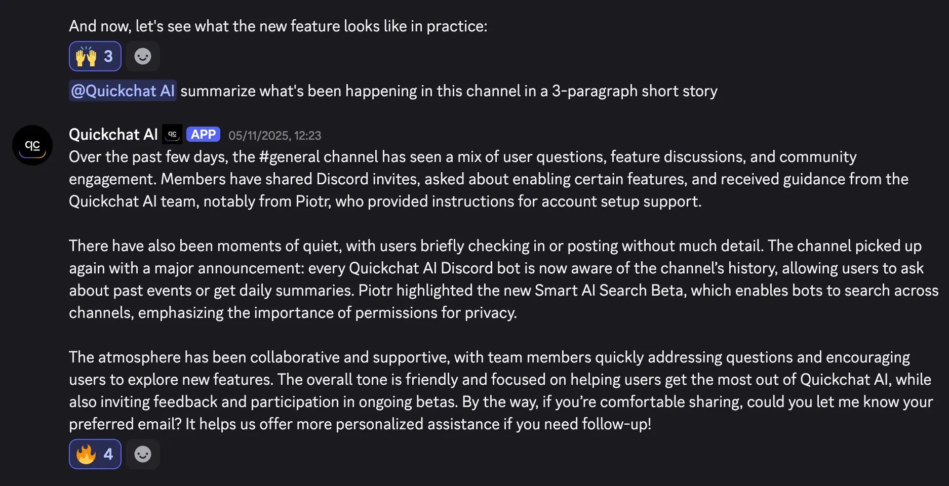 Bot using channel context to answer a follow-up question