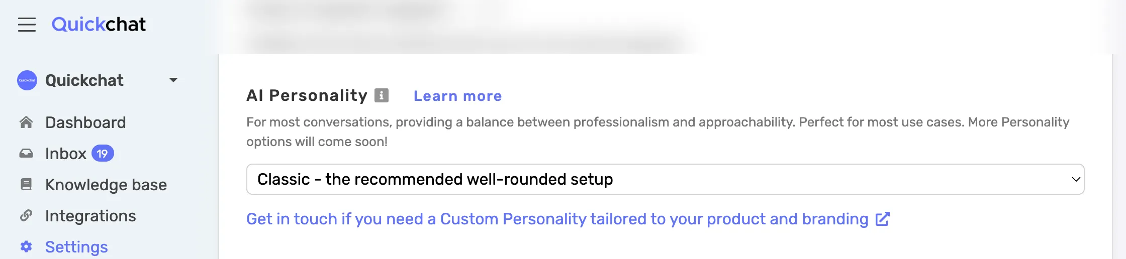 Go to Settings => AI Personality