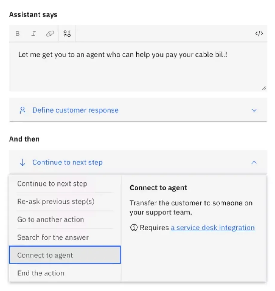 IBM Watson Assistant flows, showcasing the structured sequence of
interactions and decision points