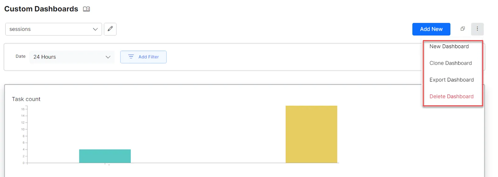 Kore.ai Custom Dashboards panel