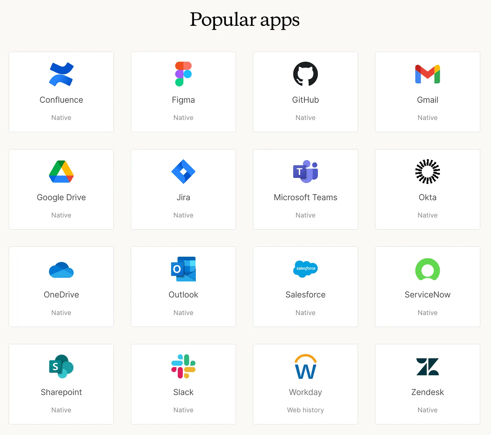Glean&#x27;s integrations page
