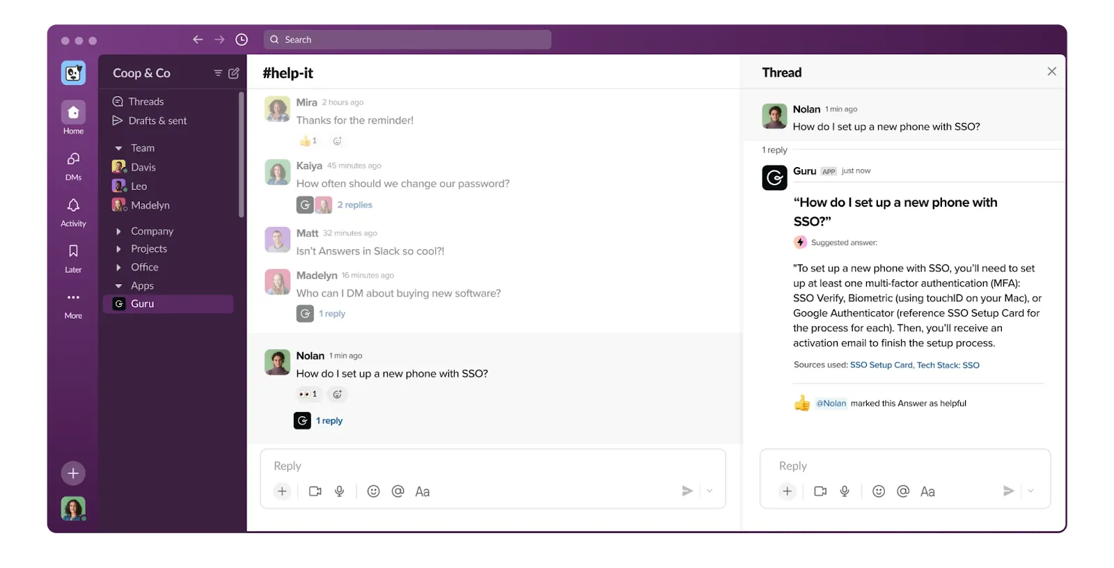 Guru&#x27;s AI suggestions in Slack