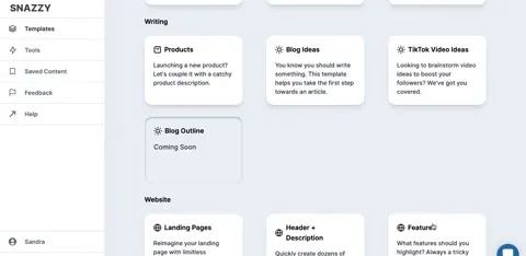 SnazzyAI platform creating marketing copy