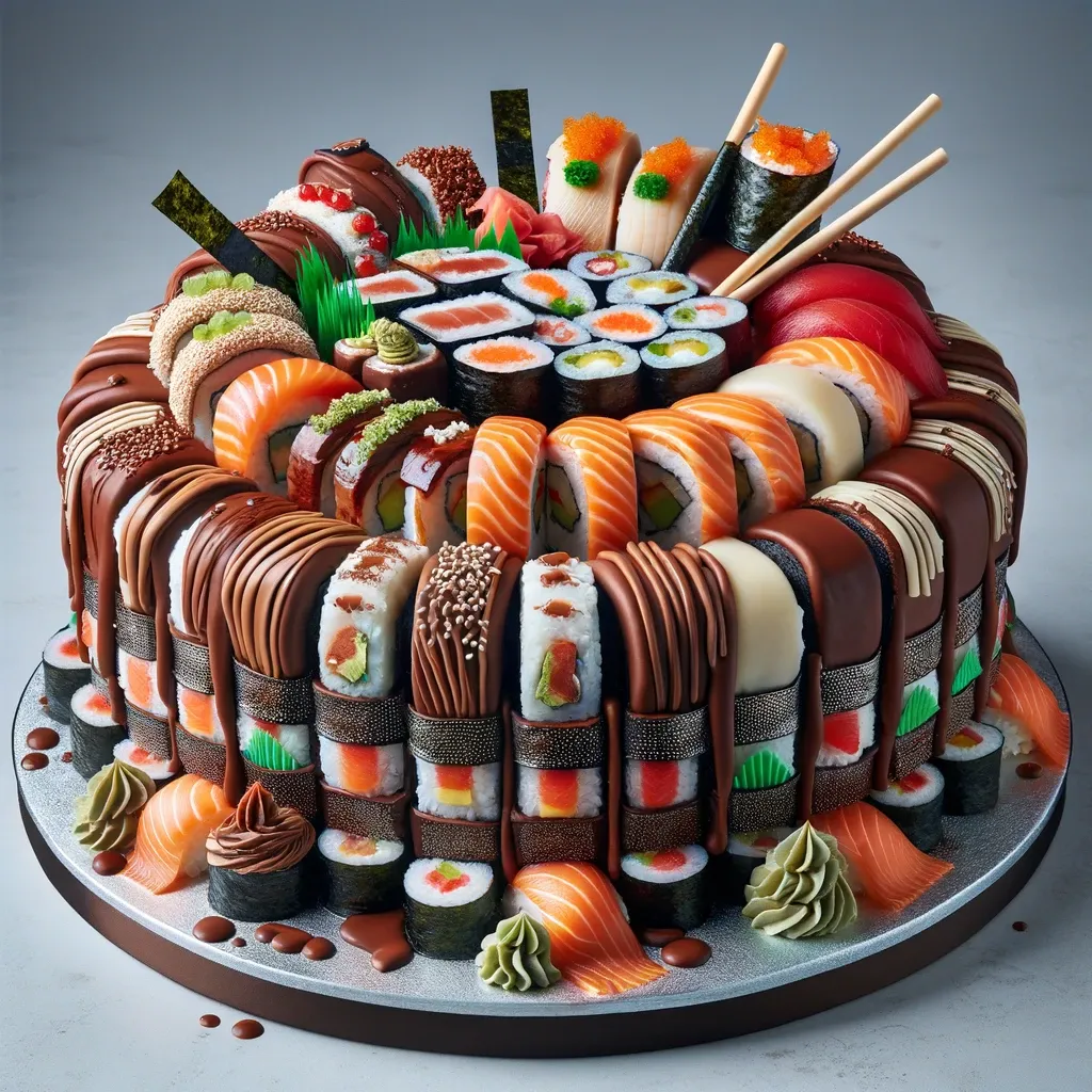Sushi chocolate cake concept