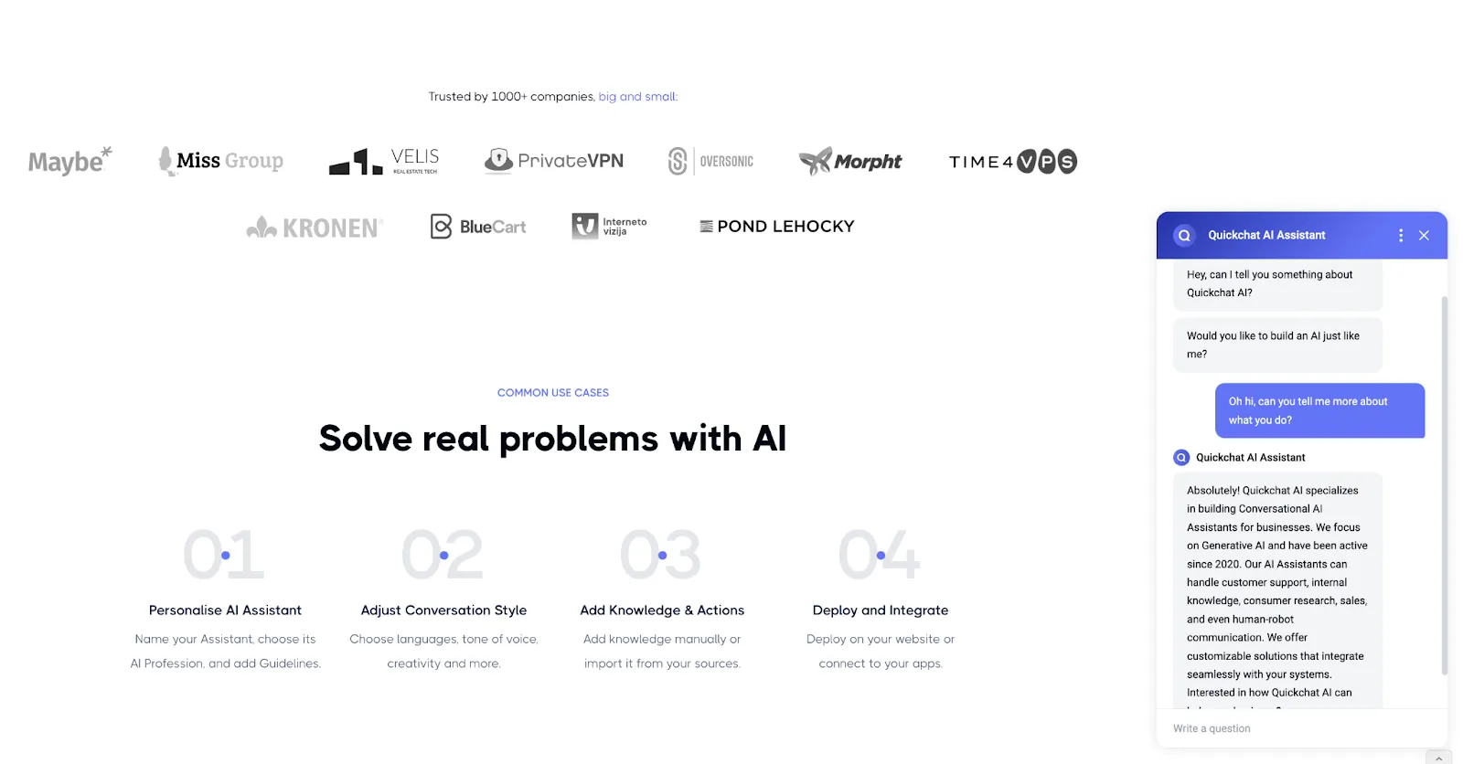 Quickchat AI Widget embedded on the website