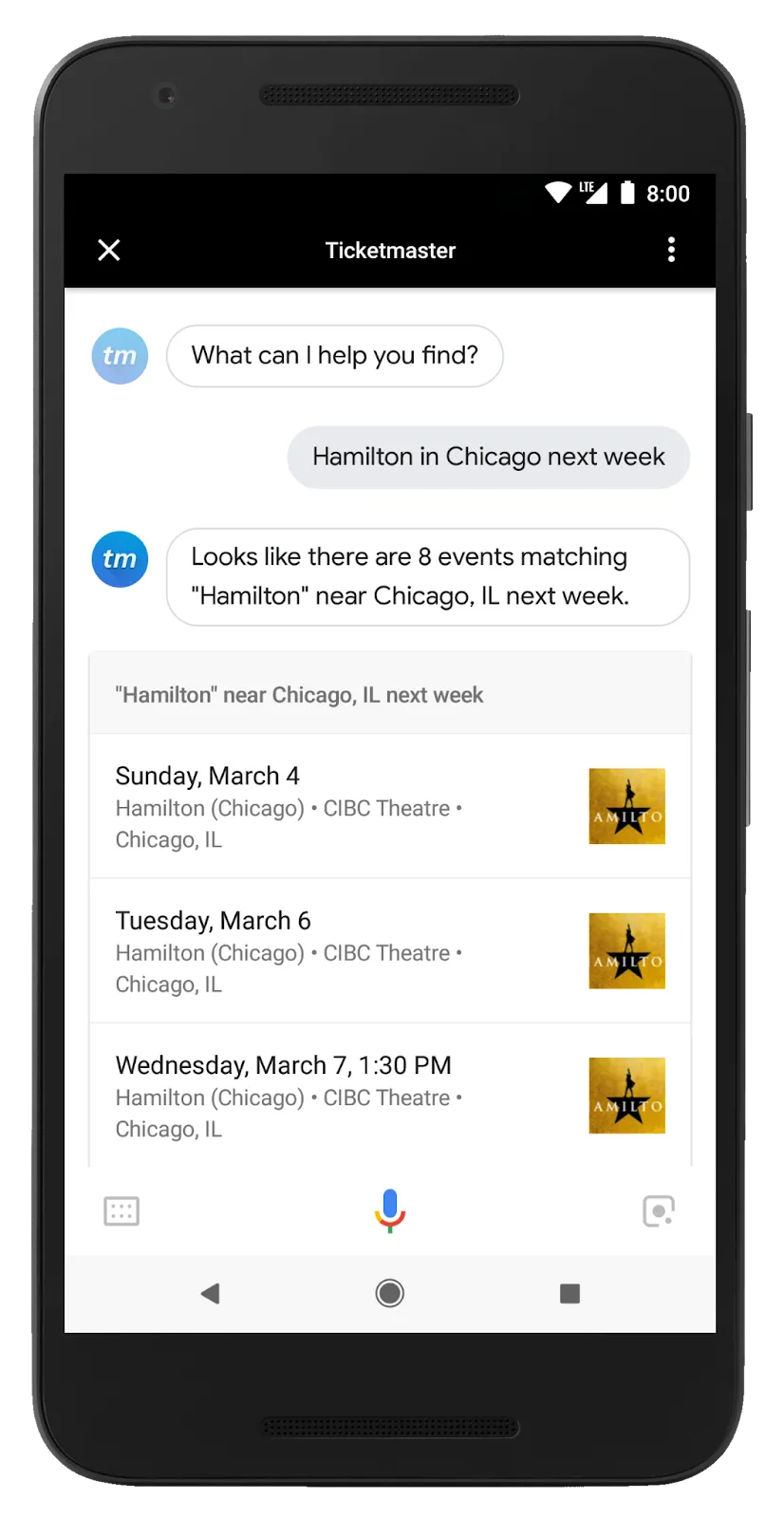 Ticketmaster&#x27;s voice interface example