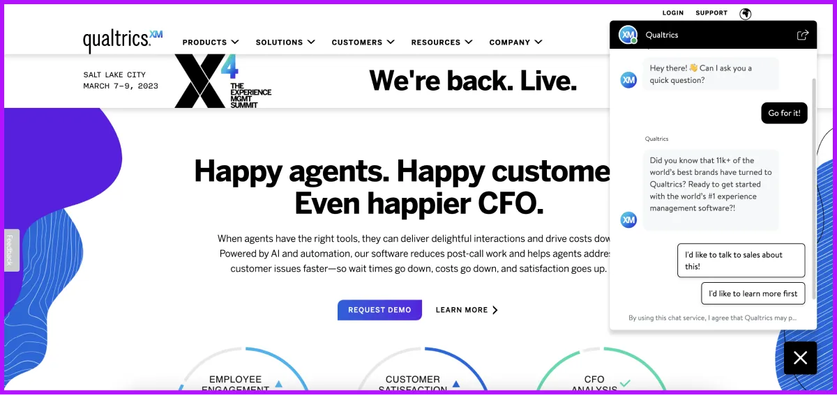 Drift&#x27;s chatbot embedded on Qualtrics&#x27; website