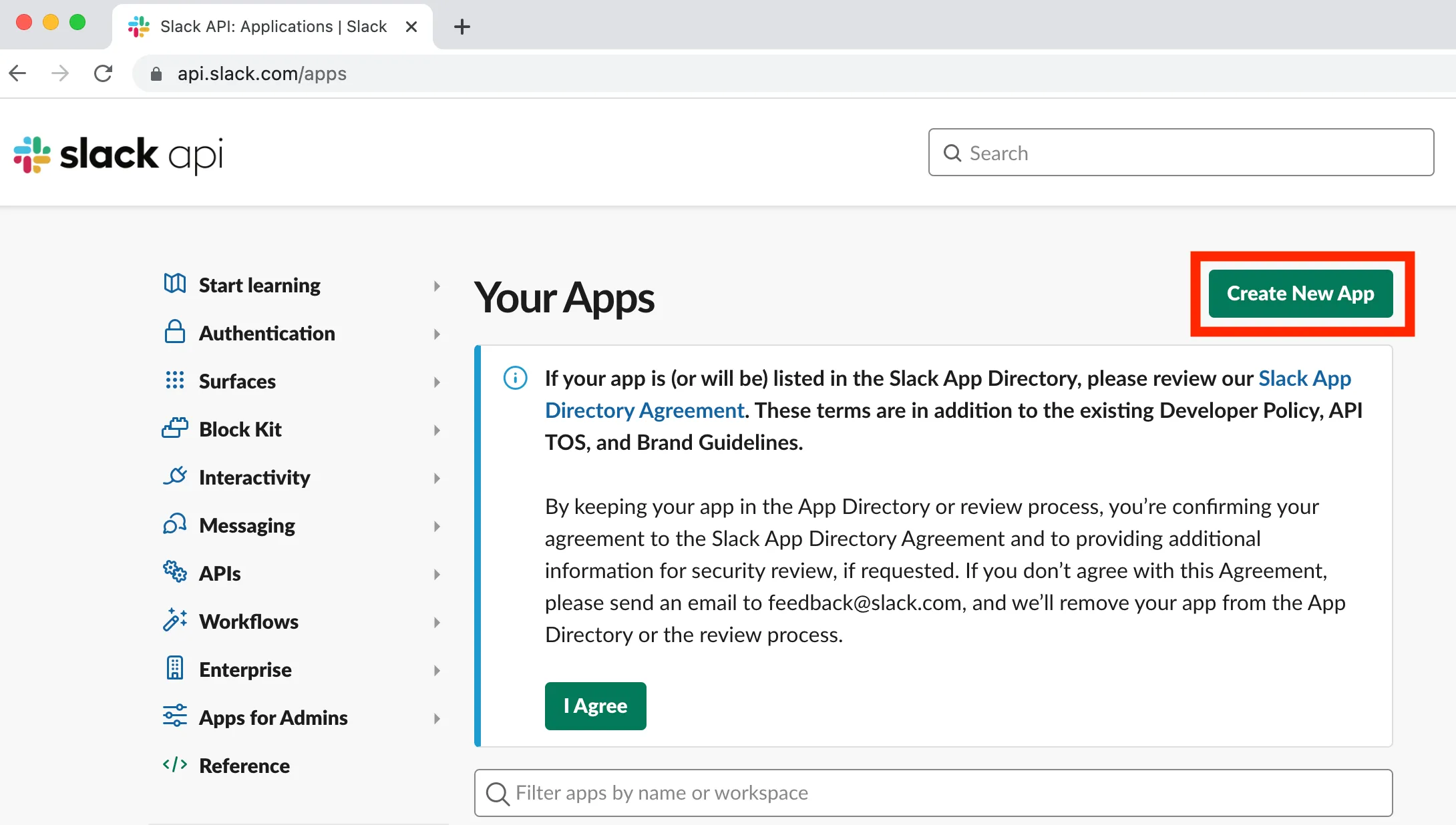 Create new Slack app