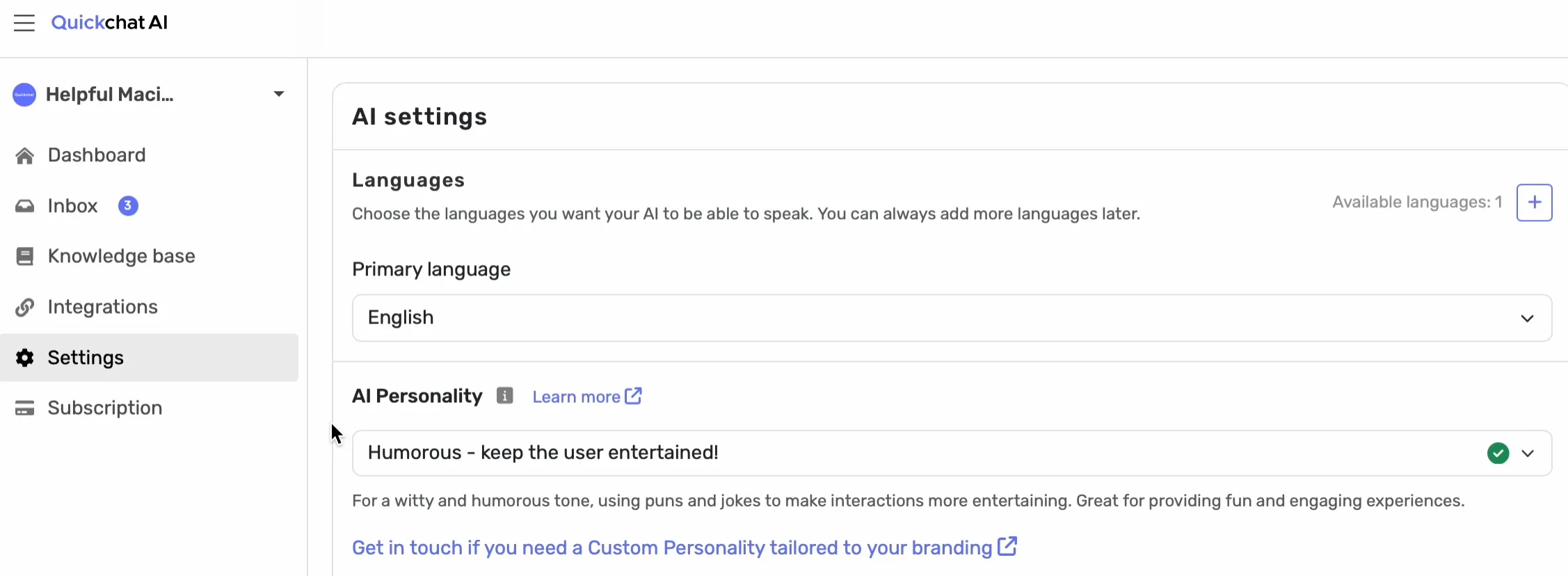 AI Personality selection in Quickchat AI