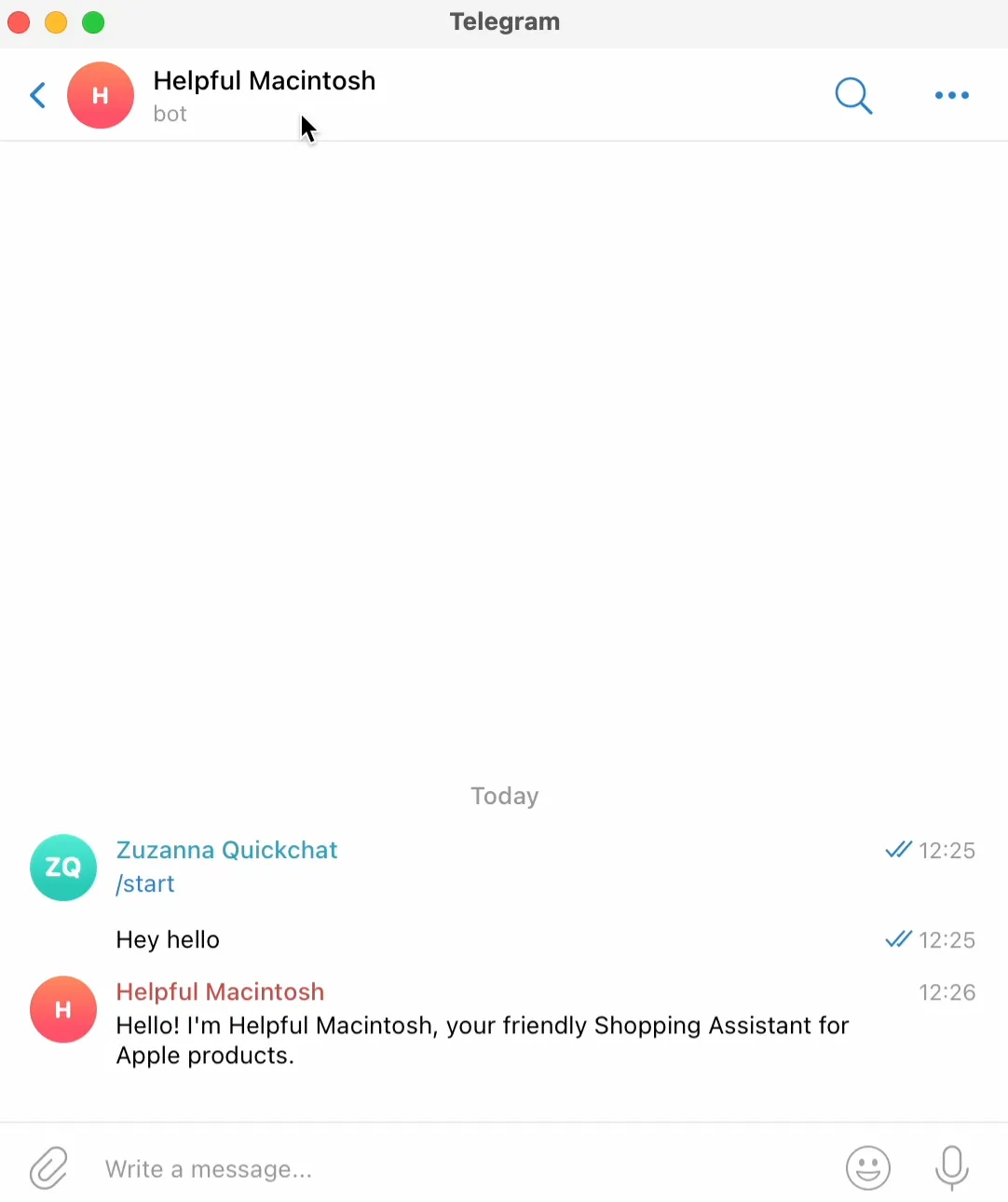 Starting a conversation with the AI bot