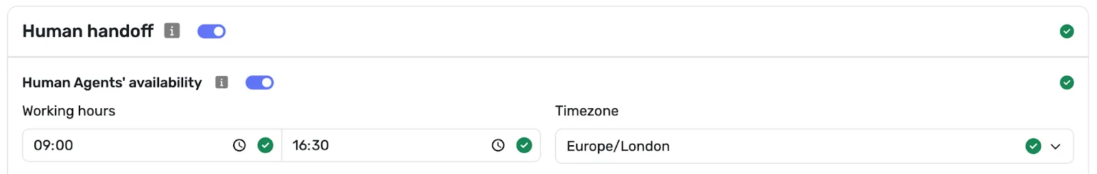 Screenshot of setting working hours