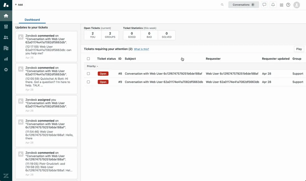 Zendesk create Conversations API key