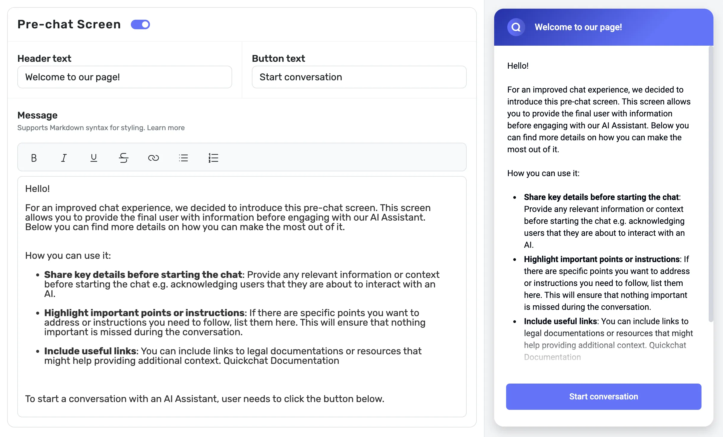 Pre-chat window